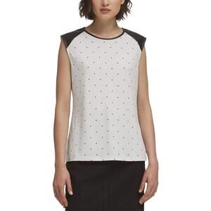 DKNY Womens Dotted Faux-Leather Trim Top Size L